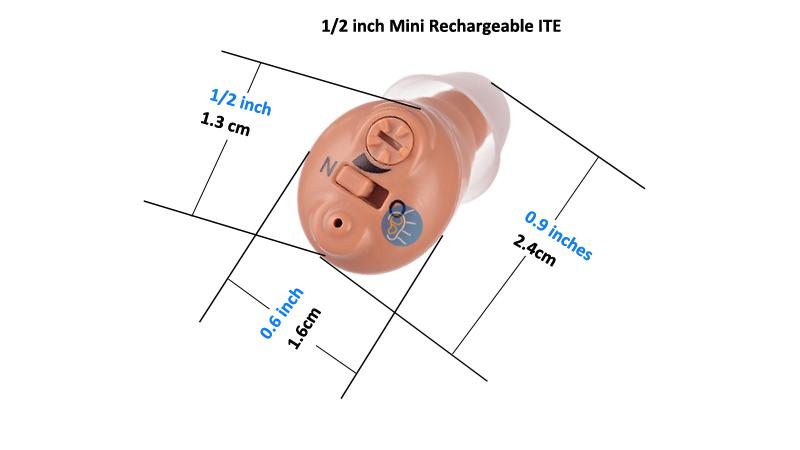 Mini aparelhos auditivos recarregáveis ​​de apenas 1/2 polegada