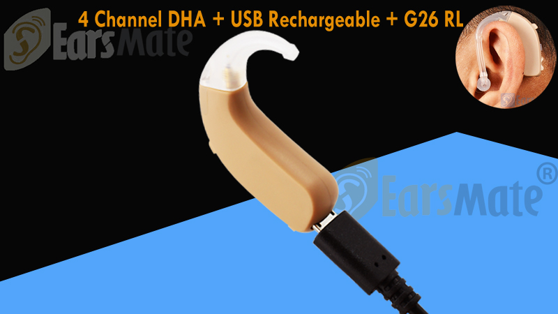 Earsmate Open Fit Mini BTE Recarregável Aparelho Auditivo Digital G26RL
